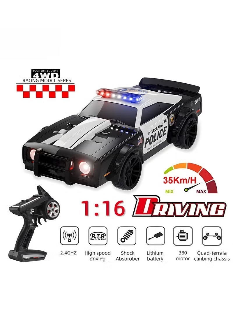 سيارة انزلاق RC 2.4GHz مقياس 1:16 4WD عالية السرعة سيارة تحكم عن بعد نموذج سيارة شرطة انزلاق، مزودة بأضواء رائعة وإطارات انزلاق - Image 1